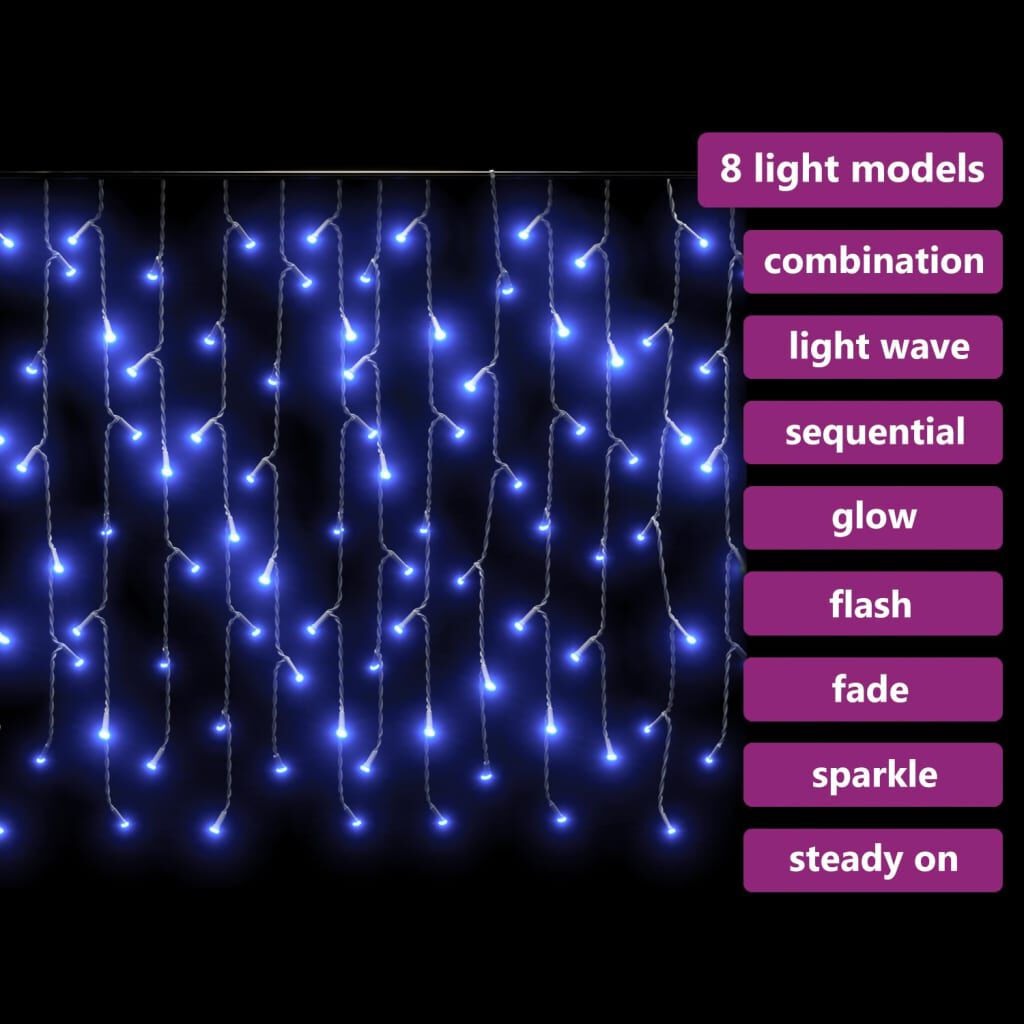 vidaXL Κουρτίνα LED Φωτάκια Σταλακτίτες 10 μ. 400 LED Μπλε 8 Λειτ.