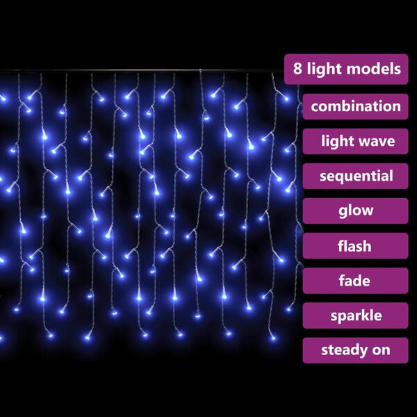 vidaXL Κουρτίνα LED Φωτάκια Σταλακτίτες 10 μ. 400 LED Μπλε 8 Λειτ.