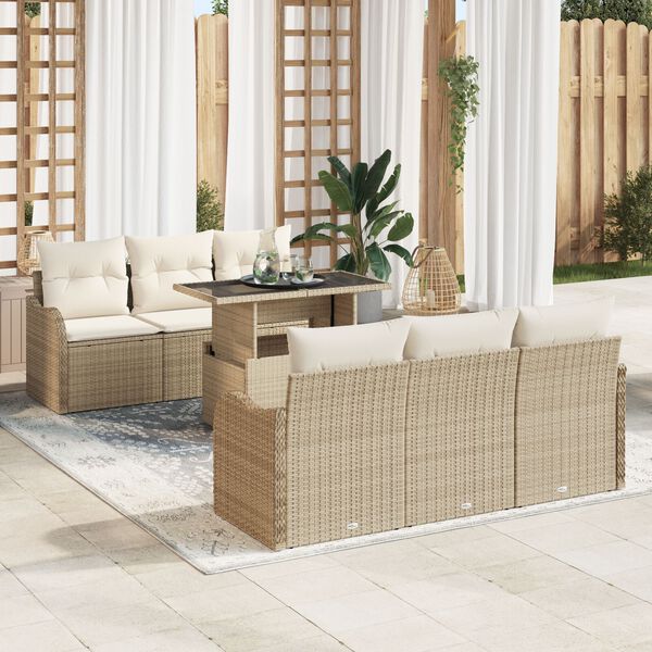 vidaXL Σετ Καναπέ Κήπου 7 pcs Μπεζ 100 x 55 x 73 εκ. Πολυ ράταν