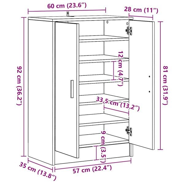 vidaXL Παπουτσοθήκη Γκρι Σκυροδέματος 60 x 35 x 92 εκ. από Επεξ. Ξύλο