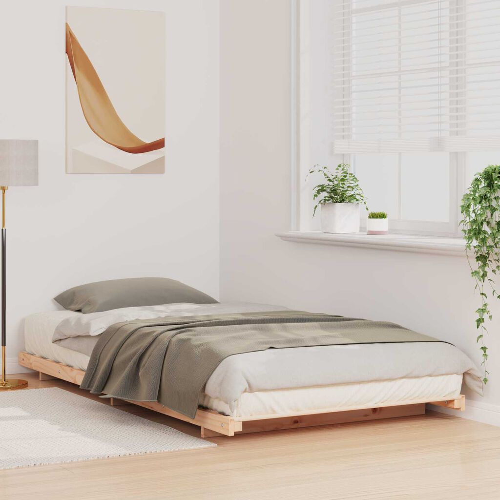 vidaXL Κρεβάτι δαπέδου Καφέ 100 x 200 cm Μασίφ ξύλο πεύκου
