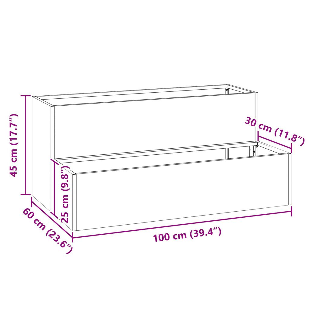 vidaXL Γλάστρα 2-Τάξεων 100x60x45 εκ Ελιάς Ατσάλι