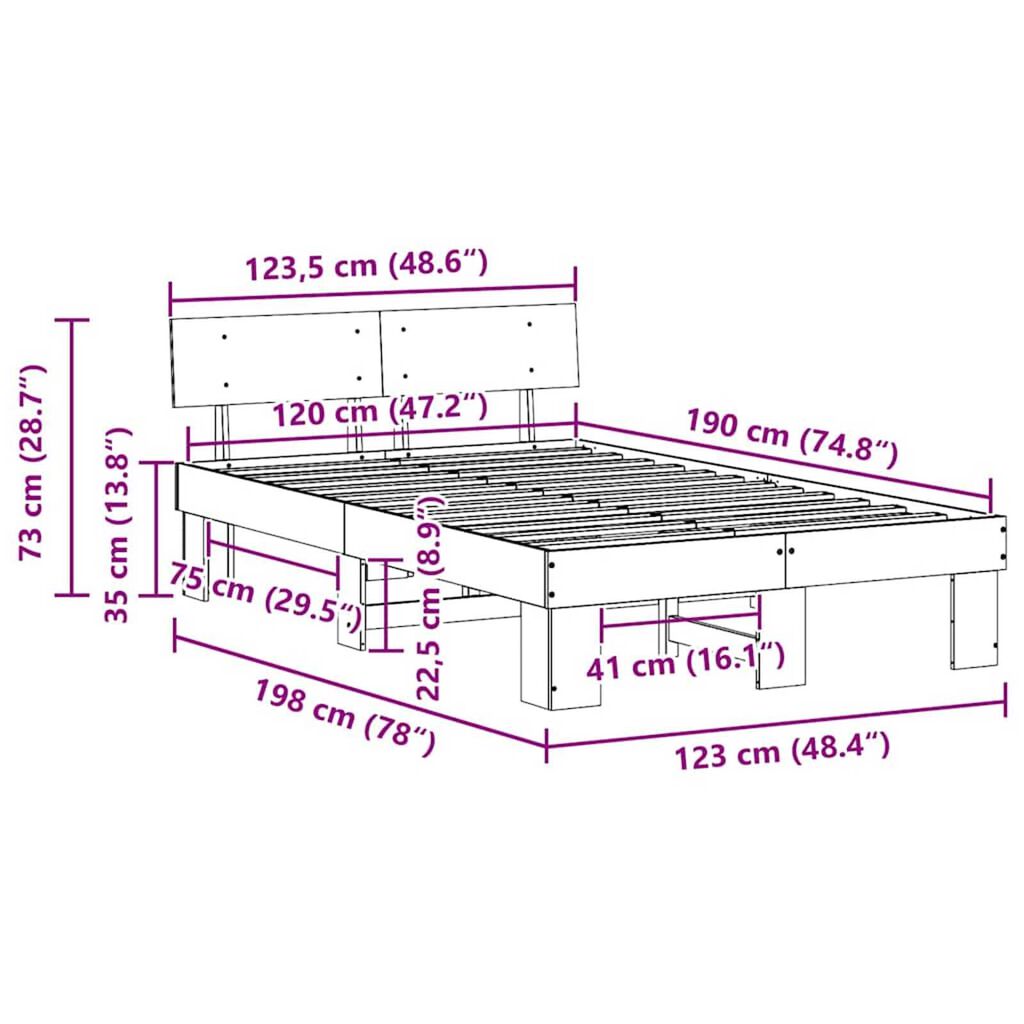 vidaXL Σκελετός Κρεβατιού Καφέ κεριού 120 x 190 cm Μασίφ ξύλο πεύκου