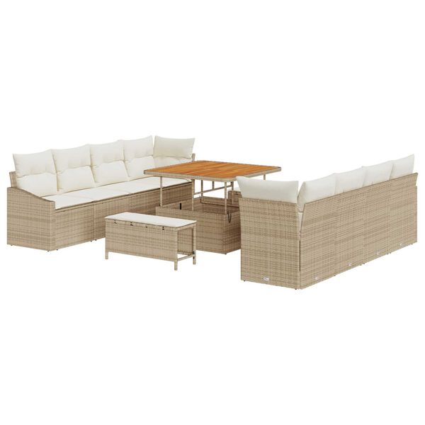 vidaXL Σετ Καναπέ Κήπου με μαξιλάρι 11 pcs Μπεζ Πολυ ράταν
