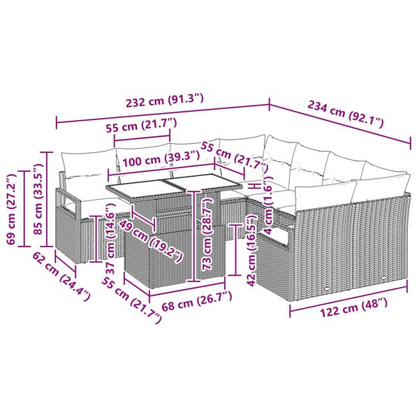 vidaXL Σετ Καναπέ Κήπου με αποθήκευση 9 pcs Μπεζ Πολυ ράταν
