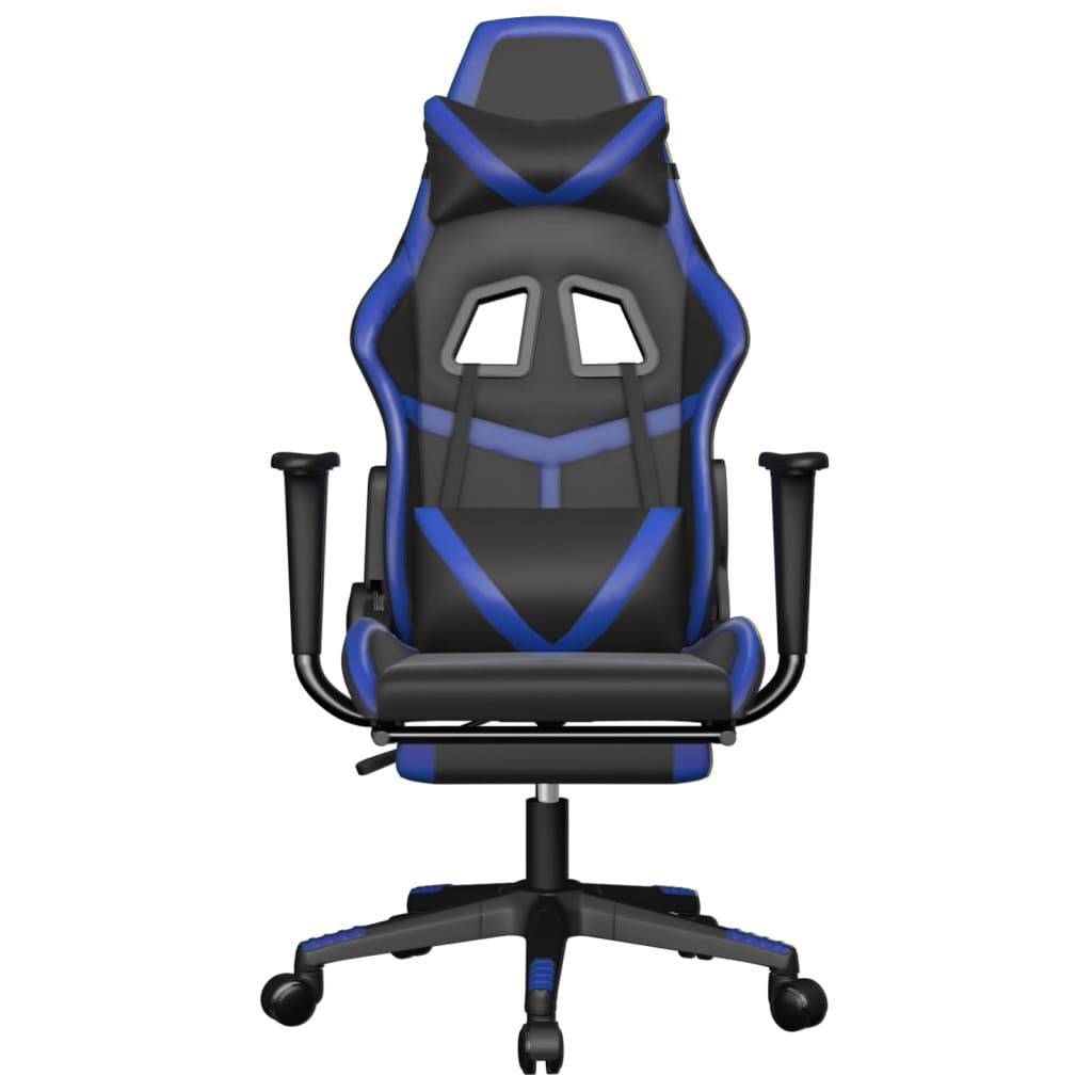 vidaXL Καρέκλα Gaming Μασάζ Υποπόδιο Μαύρο/μπλε από Συνθετικό Δέρμα
