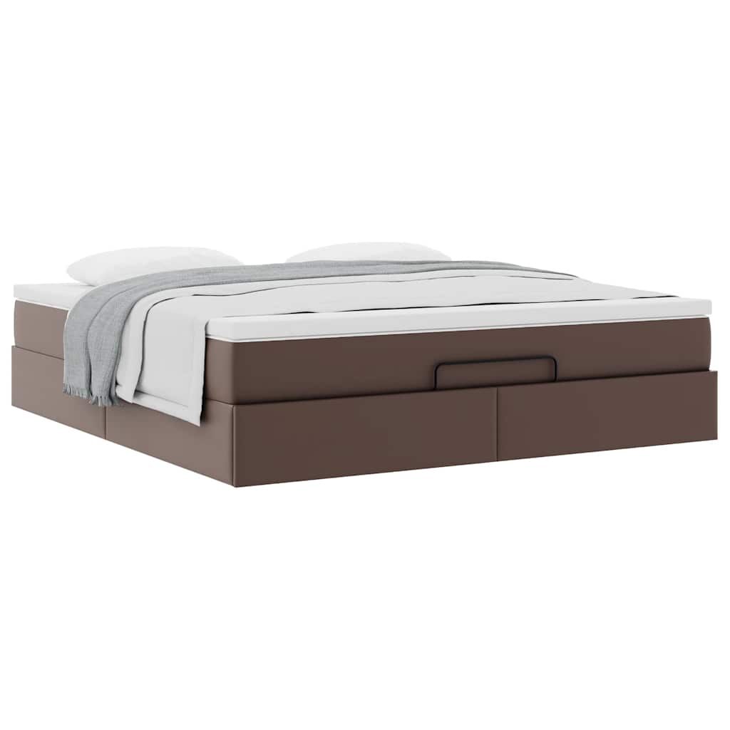 vidaXL Οθωμανικό κρεβάτι με στρώμα καφέ 180x200cm Faux Leather