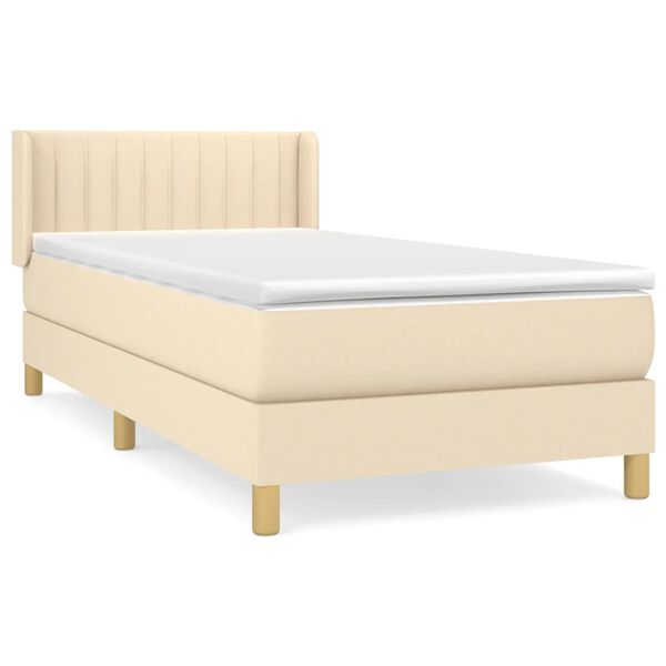vidaXL Κρεβάτι Boxspring με Στρώμα Κρεμ 90x190 εκ.Υφασμάτινο