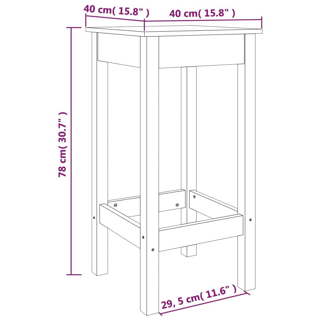 vidaXL Καρέκλες Μπαρ 2 τεμ. Μαύρο 40x40x78 εκ. Μασίφ Ξύλο Πεύκου
