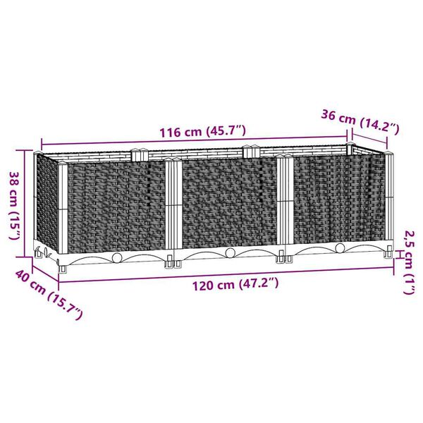 vidaXL Ζαρντινιέρα 120 x 40 x 38 εκ. από Πολυπροπυλένιο