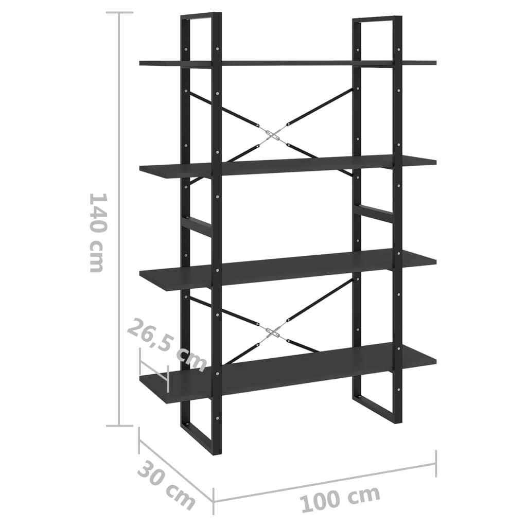 vidaXL Βιβλιοθήκη με 4 Ράφια Γκρι 100 x 30 x 140 εκ. από Επεξ. Ξύλο