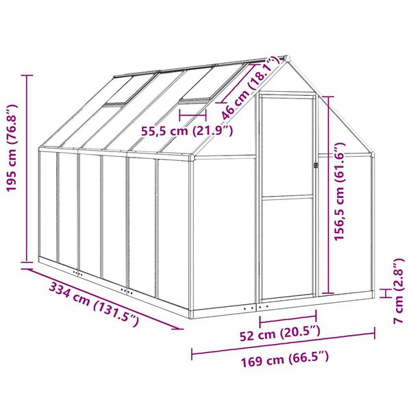 vidaXL Θερμοκήπιο με Πλαίσιο Βάσης Ανθρακί 334x169x195 εκ. Αλουμίνιο