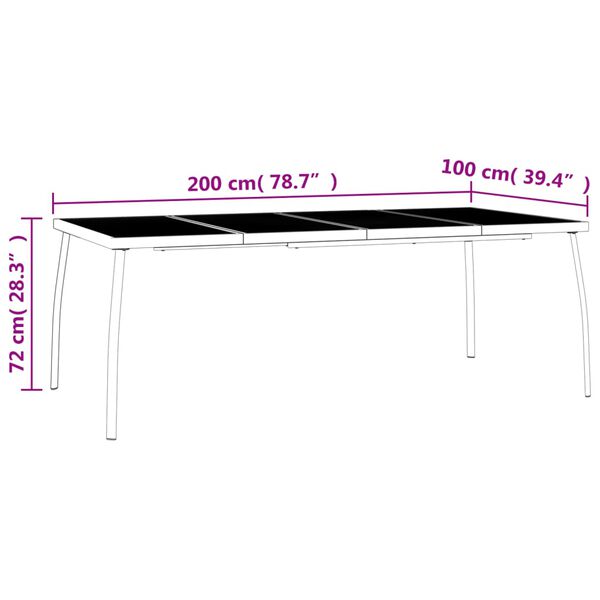 vidaXL Τραπέζι Κήπου Ανθρακί με Πλέγμα 200x100x72 εκ. Ατσάλινο