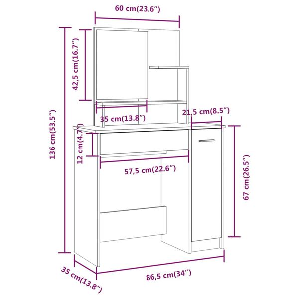vidaXL Μπουντουάρ Σετ Μαύρο 86,5 x 35 x 136 εκ.