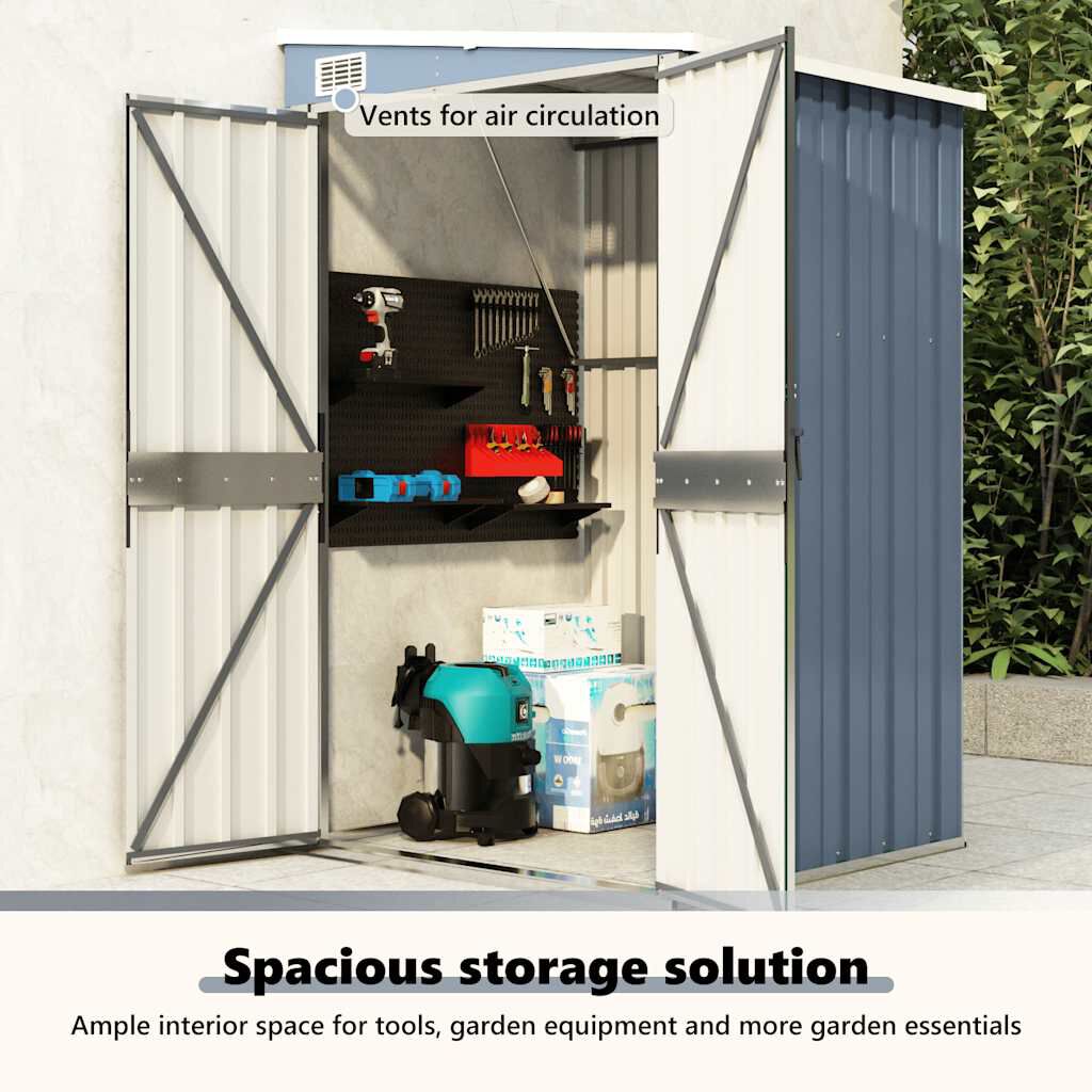vidaXL Αποθήκη Κήπου Επιτοίχια Γκρι 118x100x178 εκ. Γαλβ. Χάλυβας