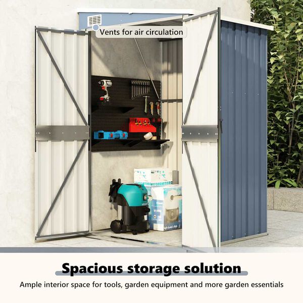 vidaXL Αποθήκη Κήπου Επιτοίχια Γκρι 118x100x178 εκ. Γαλβ. Χάλυβας