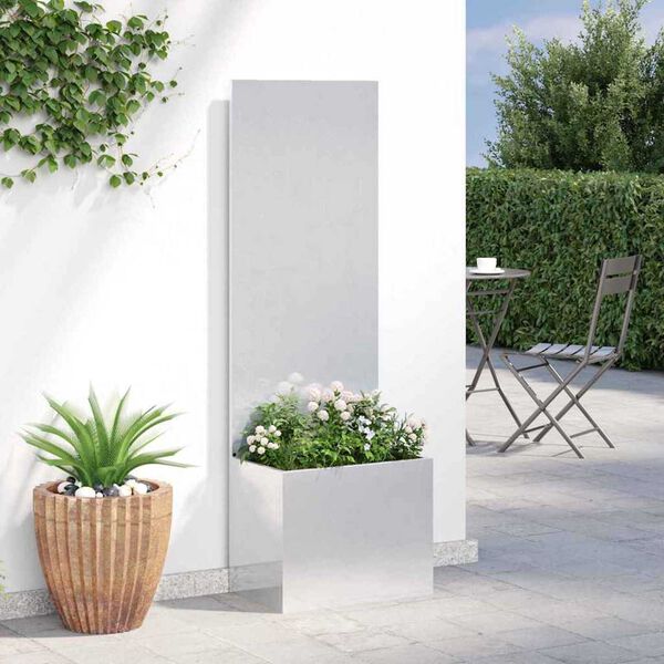 vidaXL Γλάστρα Κήπου με Διακοσμητική Πάνελ Ασημί 50 x 140 cm