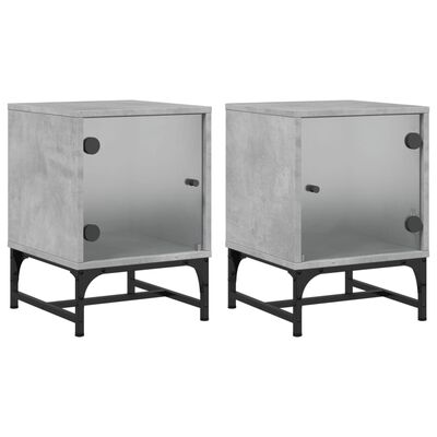 vidaXL Κομοδίνα 2 τεμ. Γκρι Σκυρ. 35x37x50 εκ. με Γυάλινες Πόρτες