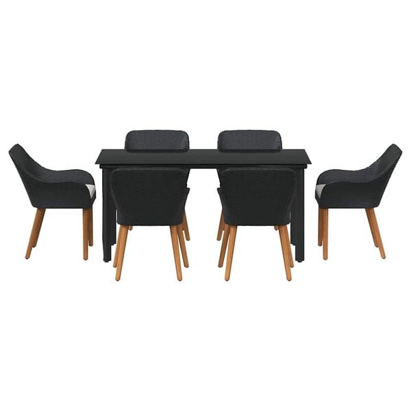 vidaXL Σέτ φαγητού για κήπο με μαξιλάρι 7 pcs Μαύρο συνθετικό ρατάν