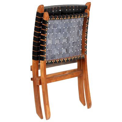 vidaXL Καρέκλα Πτυσσόμενη με Χιαστί Λωρίδες Μαύρη από Γνήσιο Δέρμα