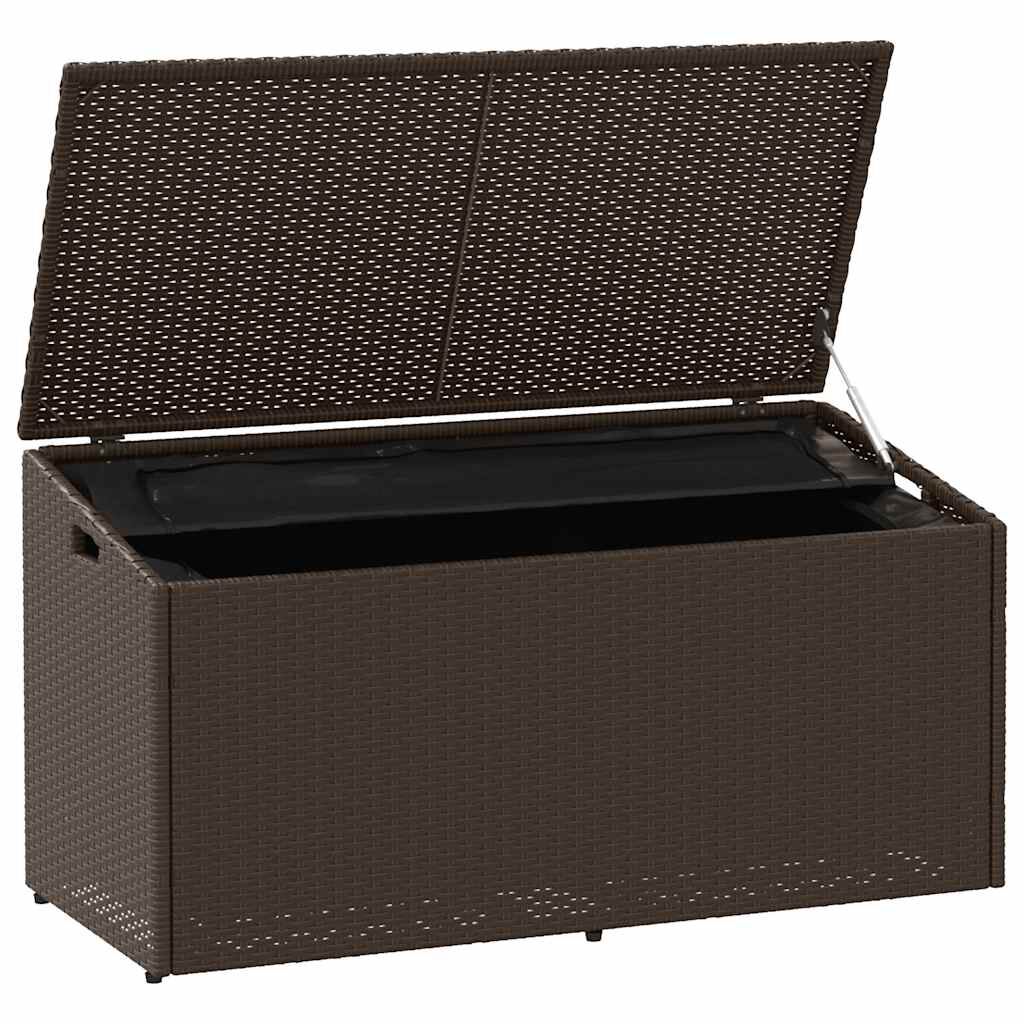 vidaXL Κήπος κουτί αποθήκευσης καφέ 110x50x58 cm Poly Rattan