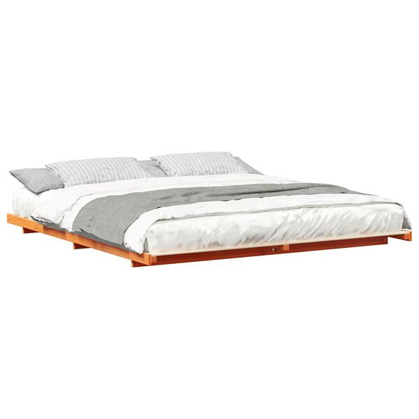 vidaXL Κρεβάτι δαπέδου Καφέ κεριού 200 x 220 cm Μασίφ ξύλο πεύκου