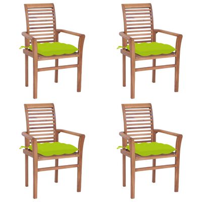 vidaXL Καρέκλες Τραπεζαρίας 4 τεμ. Ξύλο Teak & Φωτ. Πράσινα Μαξιλάρια