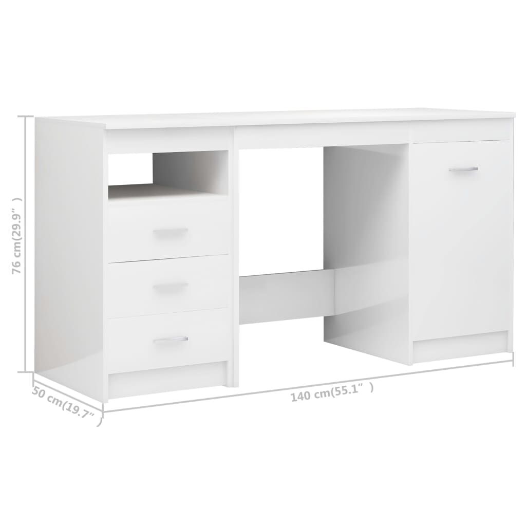 vidaXL Γραφείο Γυαλιστερό Λευκό 140 x 50 x 76 εκ. από Επεξ. Ξύλο