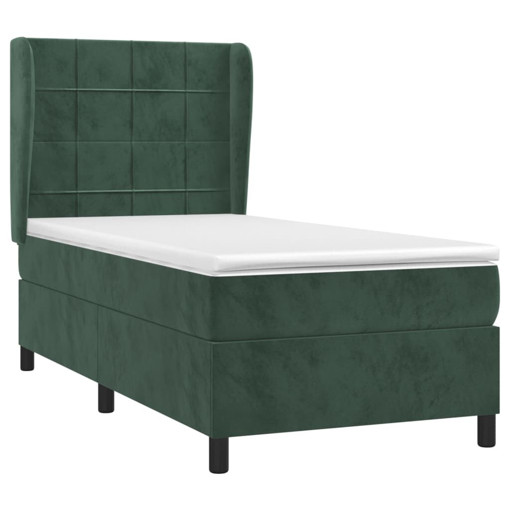 vidaXL Κρεβάτι Boxspring με Στρώμα Σκούρο Πράσινο 90x190 εκ. Βελούδινο