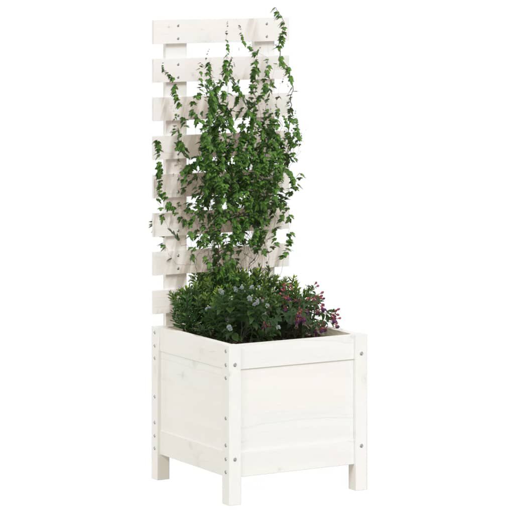 vidaXL Ζαρντινιέρα με Ράφι Λευκή 39x39,5x114εκ. από Μασίφ Ξύλο Πεύκου