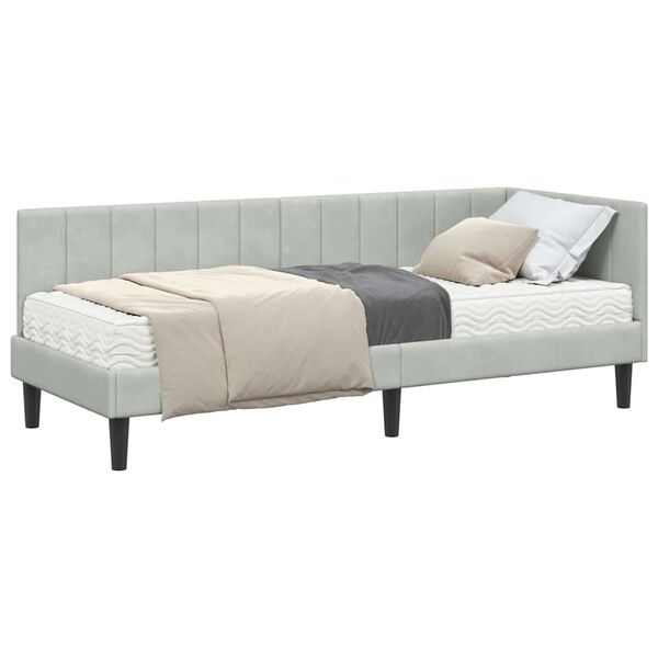 vidaXL Κρεβάτι Γωνίας με στρώμα Ανοιχτό γκρι 80 x 200 cm Βελούδο