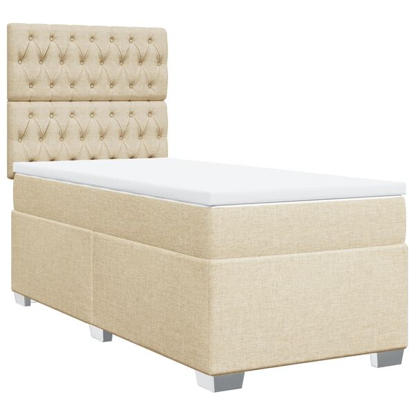 vidaXL Κρεβάτι Boxspring με Στρώμα Κρεμ 100 x 200 εκ. Υφασμάτινο