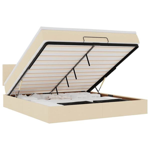 vidaXL Οθωμανικό κρεβάτι με στρώμα Cream 180x200cm ύφασμα