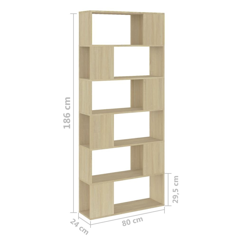 vidaXL Βιβλιοθήκη/Διαχωρ. Χώρου Sonoma Δρυς 80x24x186 εκ. Επεξ. Ξύλο
