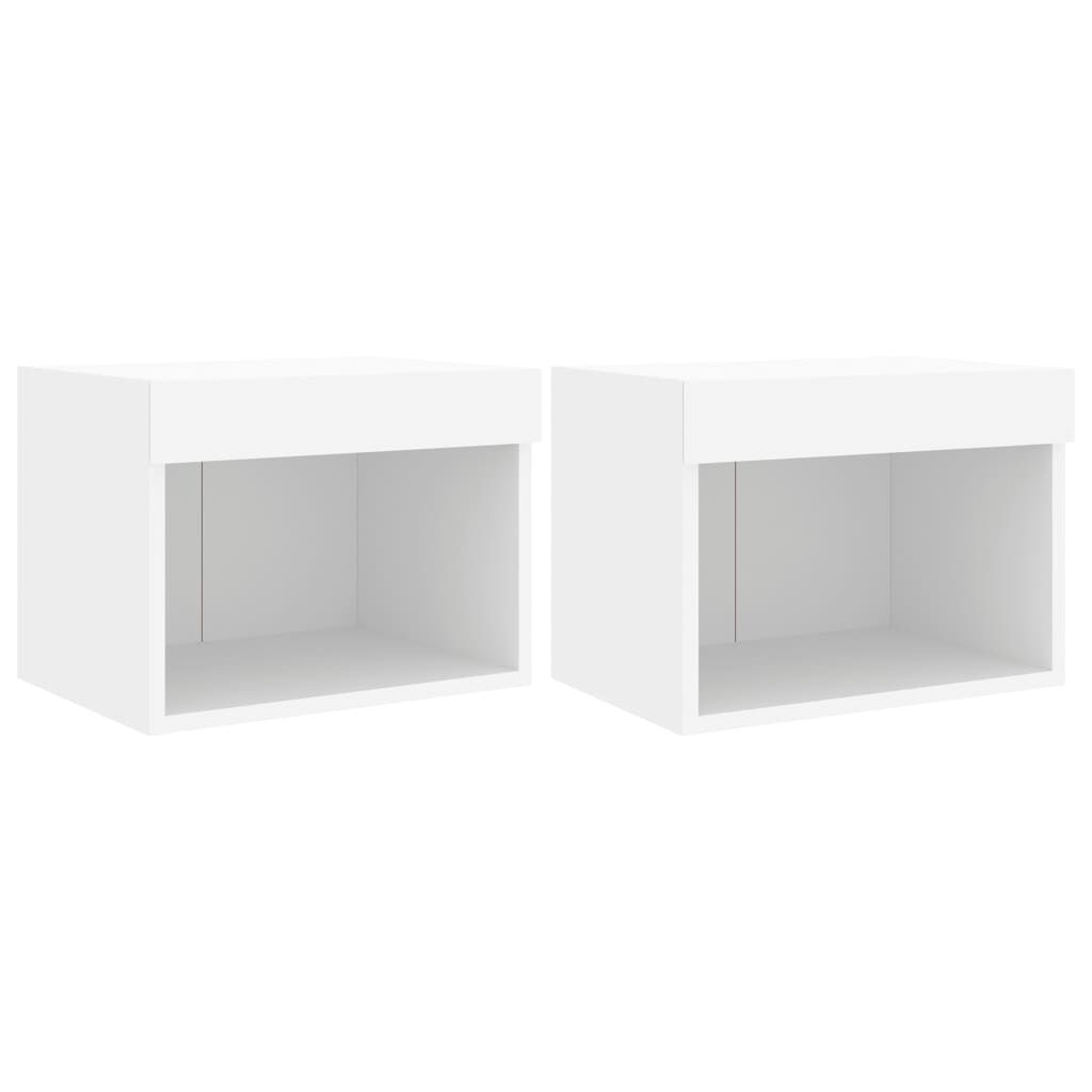 vidaXL Κομοδίνα Επιτοίχια με Φώτα LED 2 Τεμ. Λευκά