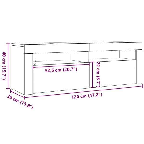 vidaXL Έπιπλο Τηλεόρασης με LED Καπνιστή Δρυς 120 x 35 x 40 εκ.