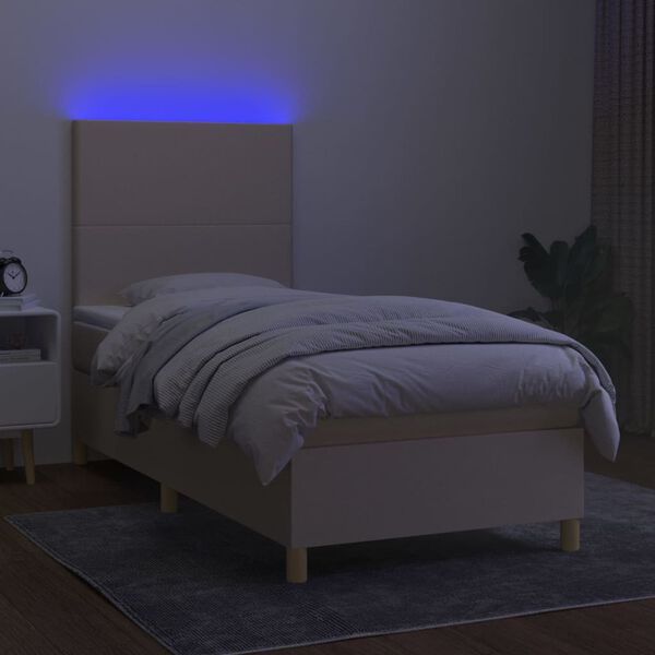 vidaXL Κρεβάτι Boxspring με Στρώμα & LED Κρεμ 80x200 εκ. Υφασμάτινο