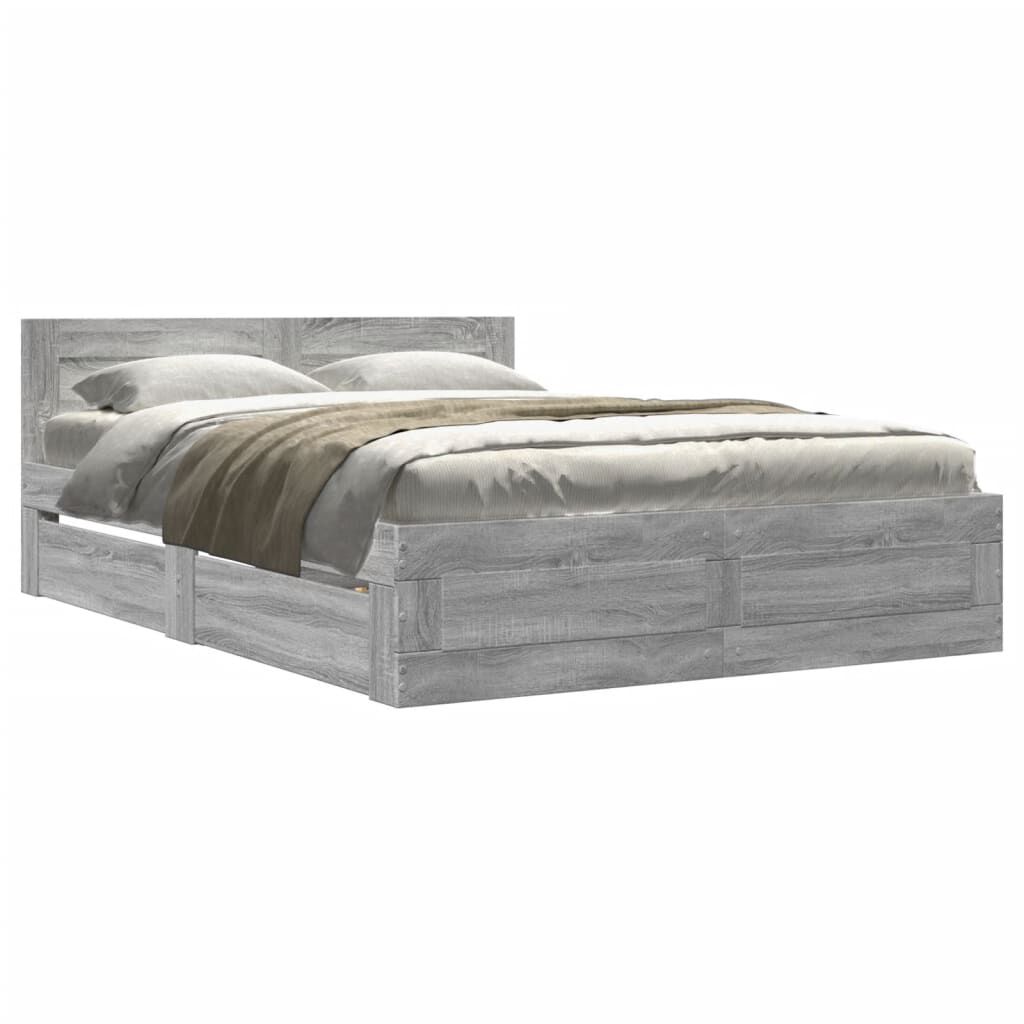 vidaXL Πλαίσιο Κρεβατιού με Κεφαλάρι Γκρι Sonoma 140x190εκ. Επεξ. Ξύλο