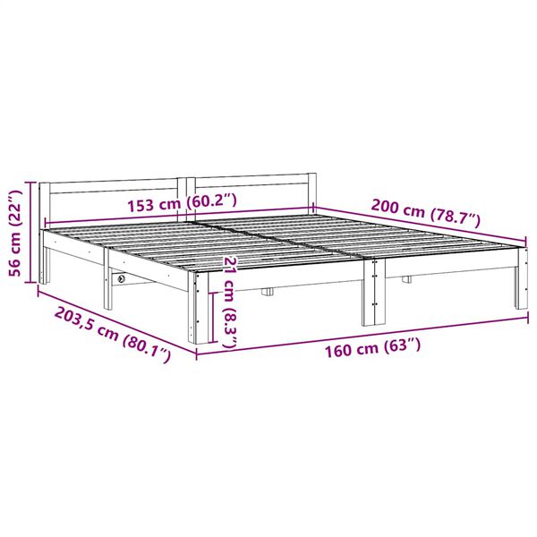vidaXL Σκελετός Κρεβ. Χωρίς Στρώμα Λευκό 160x200 εκ Μασίφ Πεύκο