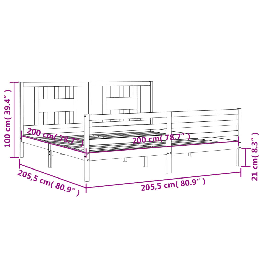 vidaXL Πλαίσιο Κρεβατιού με Κεφαλάρι Γκρι 200x200 εκ. Μασίφ Ξύλο