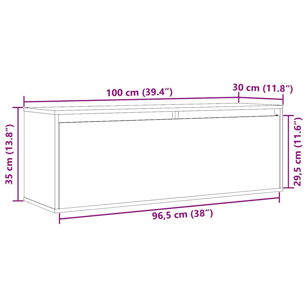 vidaXL Ντουλάπι Τοίχου Γκρι 100 x 30 x 35 εκ. από Μασίφ Ξύλο Πεύκου