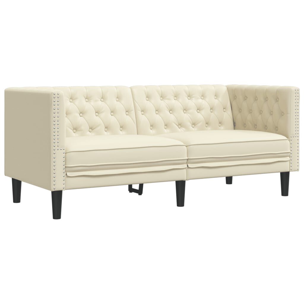 vidaXL Καναπές Chesterfield 3 τεμαχίων σετ Cream Faux Leather