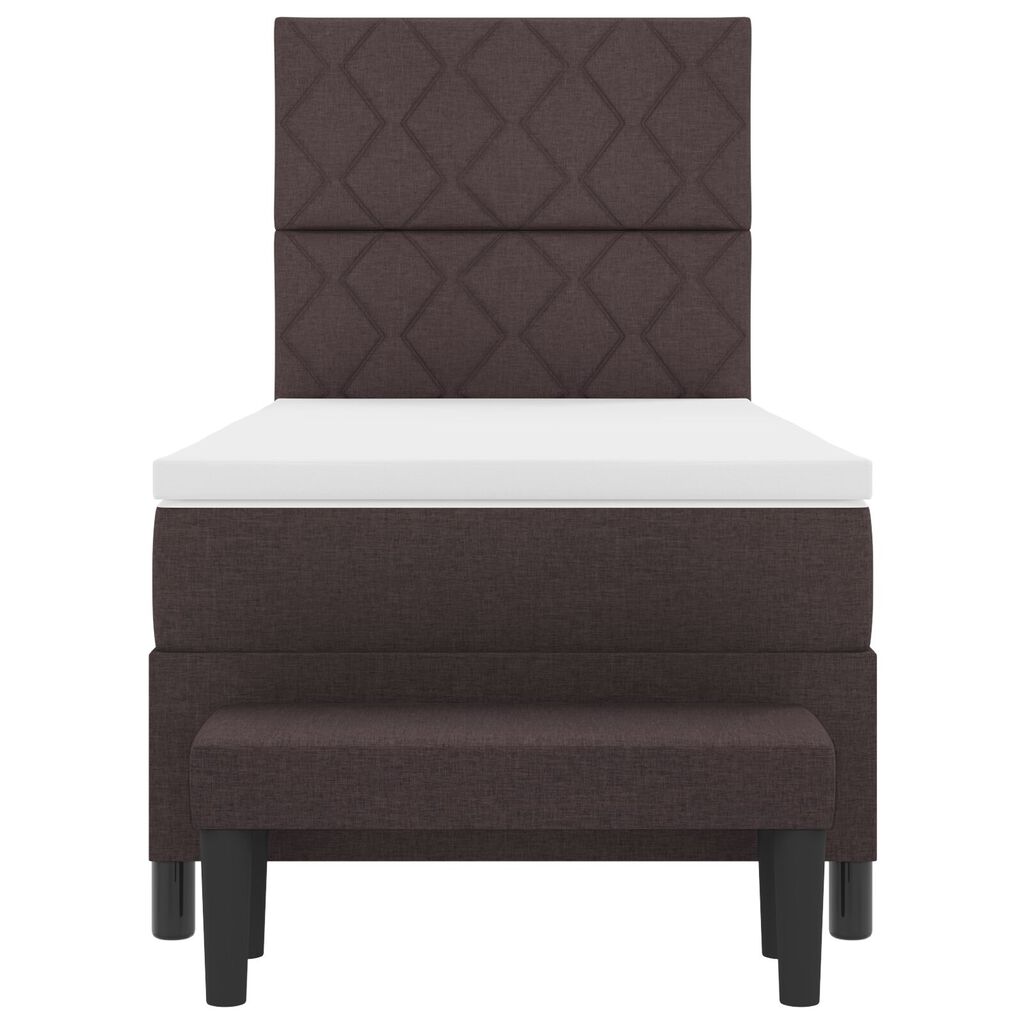 vidaXL Κρεβάτι Box Spring με Στρώμα & Πάγκο Σκούρο Καφέ 90x200 εκ. Ύφασμα