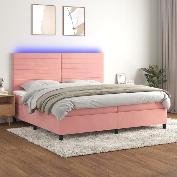 vidaXL &Kappa;&rho;&epsilon;&beta;ά&tau;&iota; Boxspring &mu;&epsilon; &Sigma;&tau;&rho;ώ&mu;&alpha; & LED &Rho;&omicron;&zeta; 200x200 &epsilon;&kappa;. &Beta;&epsilon;&lambda;&omicron;ύ&delta;&iota;&nu;&omicron;