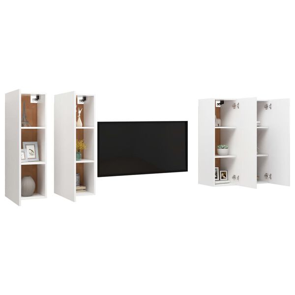 vidaXL Έπιπλα Τηλεόρασης 4 τεμ. Λευκά 30,5 x 30 x 90 εκ. Επεξ. Ξύλο