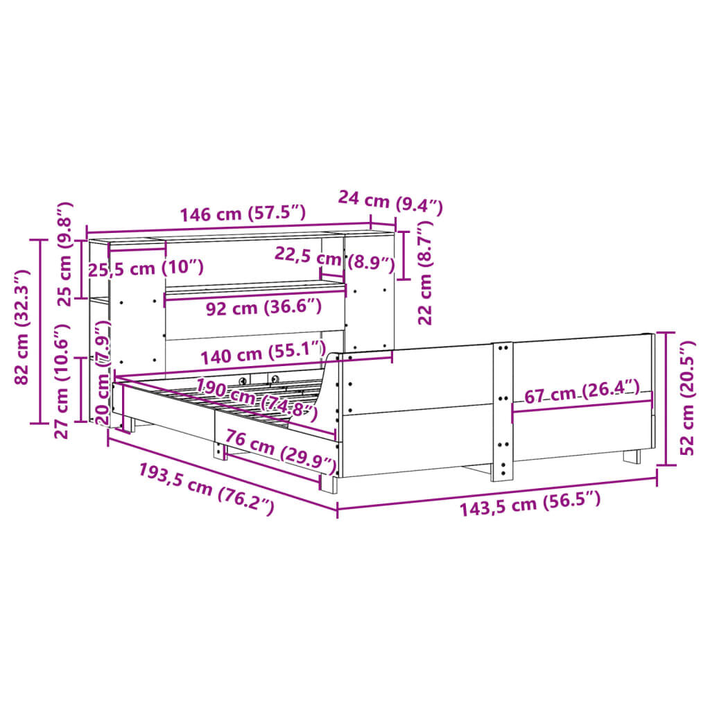 vidaXL Σκελετός Κρεβατιού Χωρίς Στρώμα 140x190 εκ Μασίφ Ξύλο Πεύκου