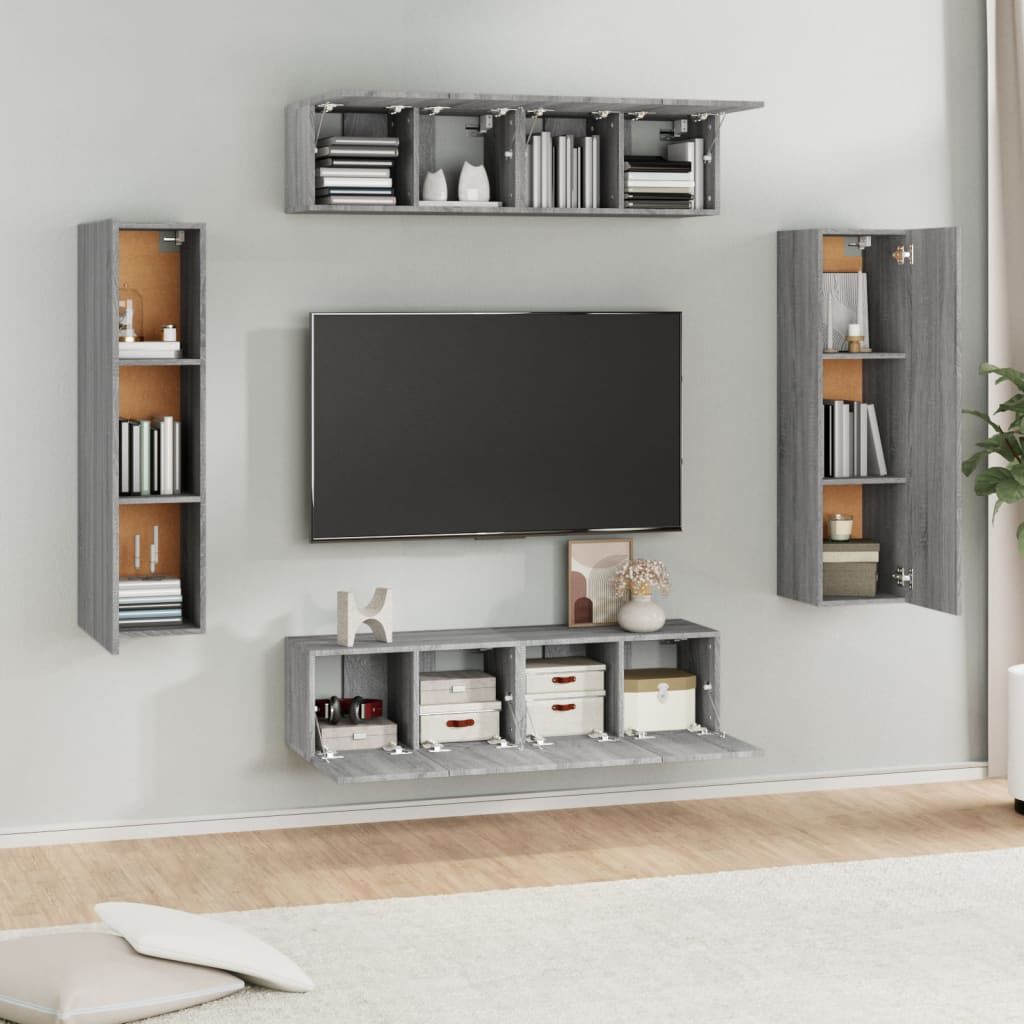 vidaXL Σετ Επίπλων Τηλεόρασης 6 Τεμ. Γκρι Sonoma Επεξεργασμένο Ξύλο
