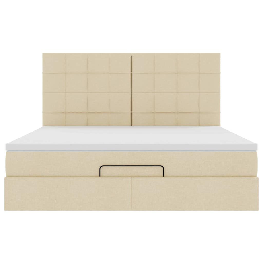 vidaXL Οθωμανικό κρεβάτι με στρώμα & LEDs Cream 160x200cm ύφασμα