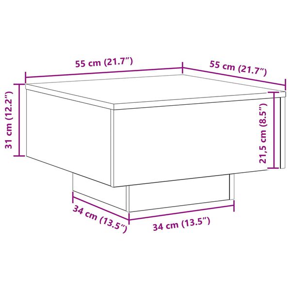 vidaXL Τραπέζι καφέ με LED φώτα Παλιό Ξύλο 55x55x31 εκ.