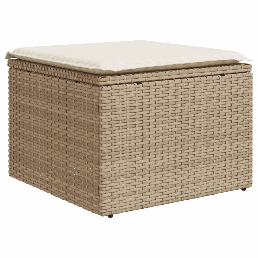 vidaXL Υποπόδιο Κήπου Μπεζ 55x55x37 εκ. Συνθετικό Ρατάν με Μαξιλάρι